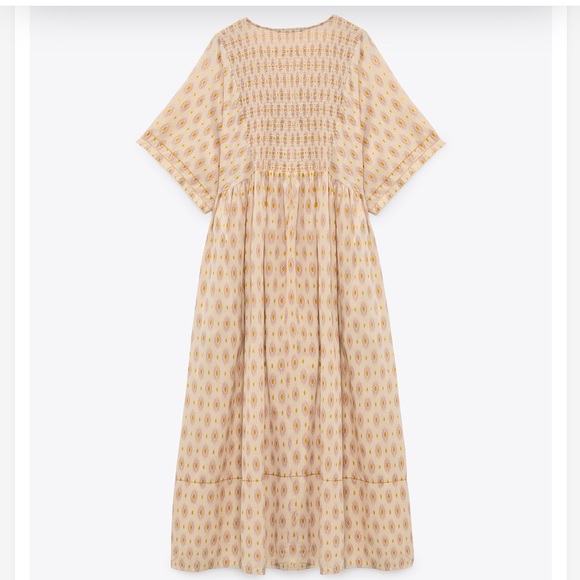 Zara Pink Yellowish Geometric Print Oversized Smock Front ViscoseCotton Dress XS - Picture 9 of 16